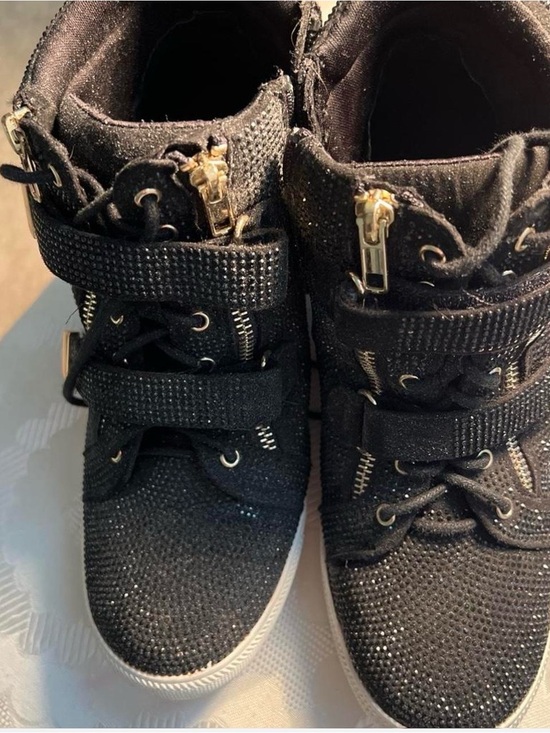 INC International Concepts Shoes - INC International Concepts Black Sparkle High-Top Sneakers with Gold Zippers